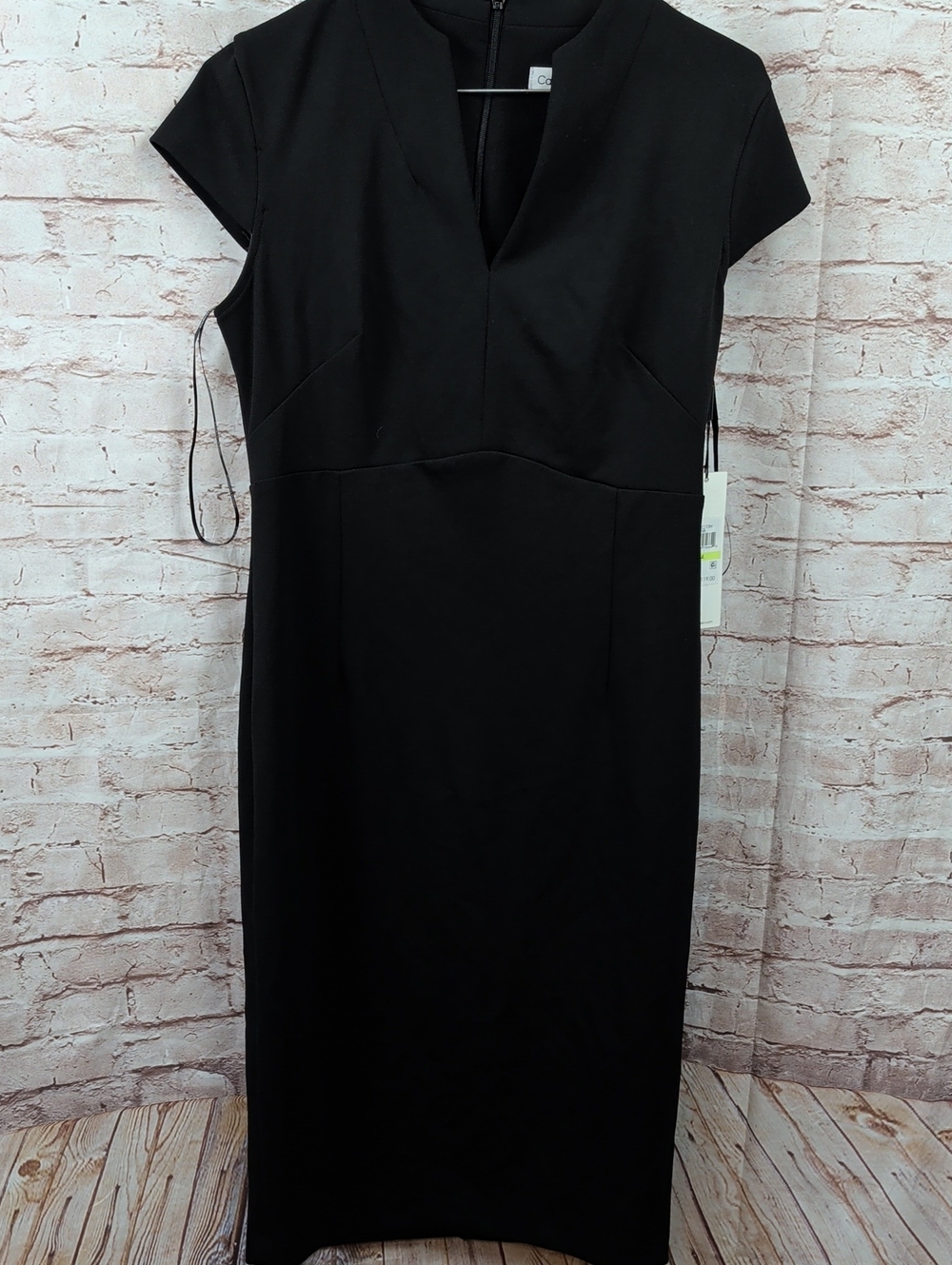 Calvin Klein Black V-Neck Midi Sheath Dress 4 Nwt